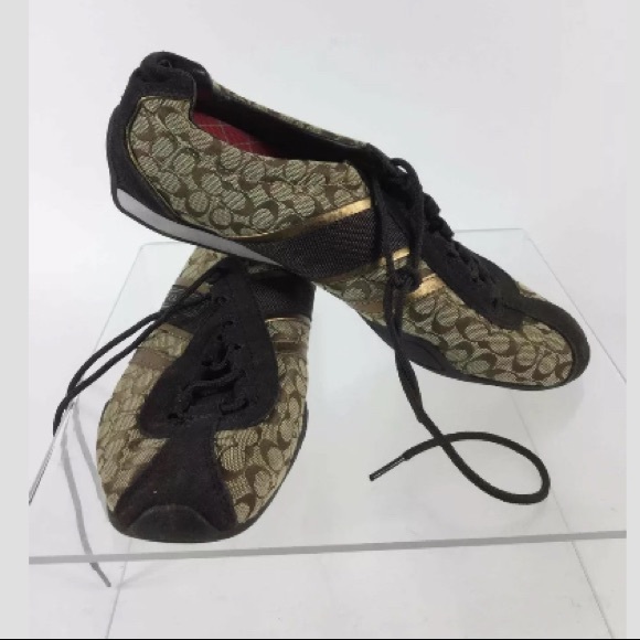 Coach Brown/Tan Logo Jacquard Suede Trim Sneakers - Picture 6 of 8